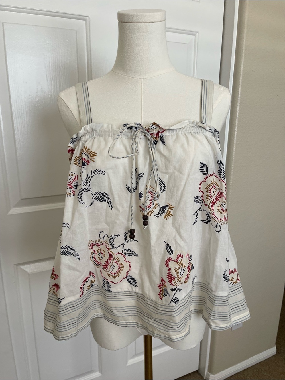 Madewell White Floral Tie-Front Camisole with Multicolor Blooms